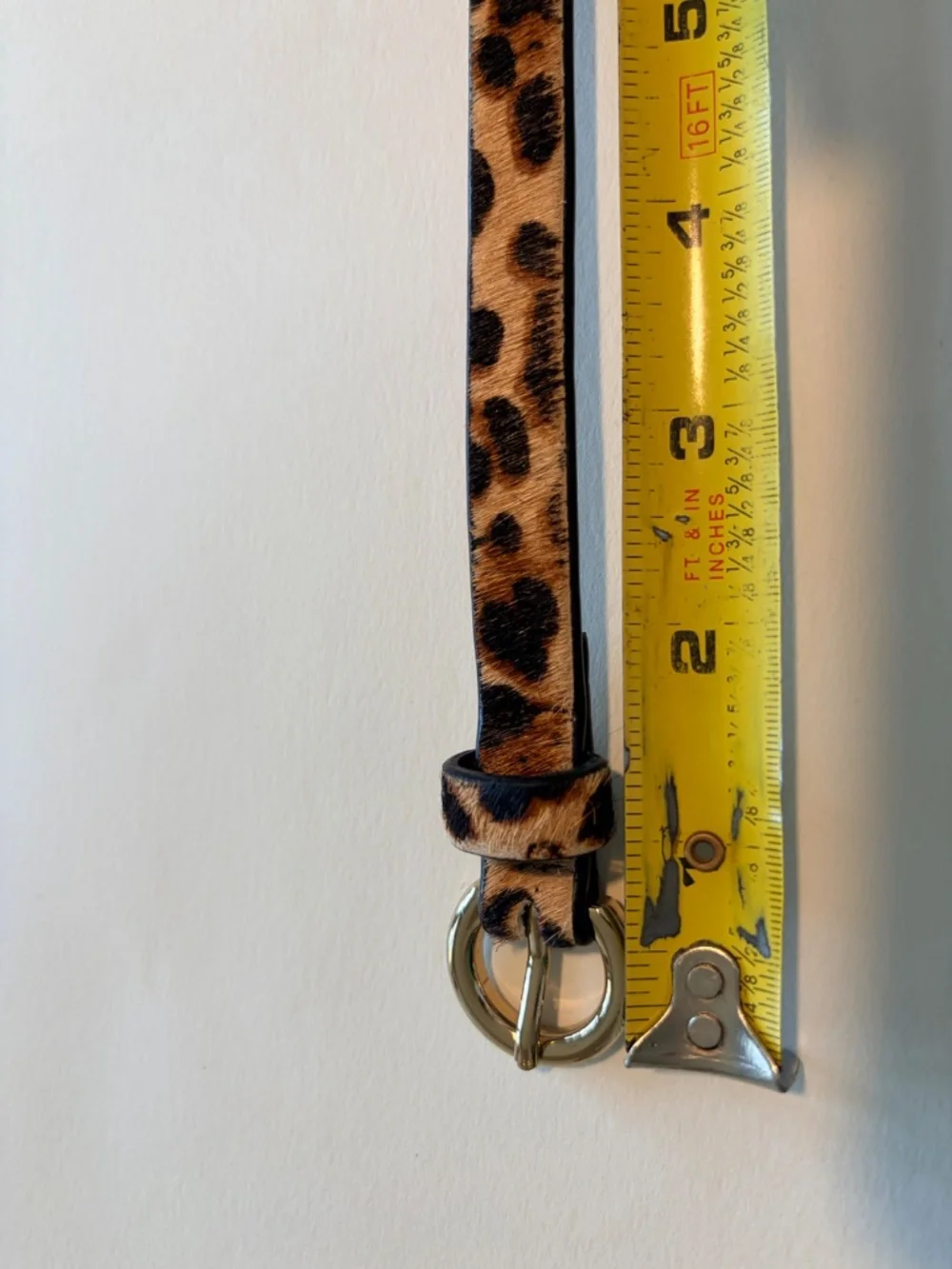 Ann Taylor Leopard Print Calf Hair Skinny Leather Belt Silver Buckle Size Small